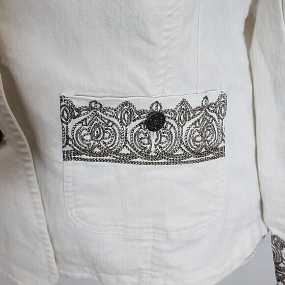 Christopher & Banks Blazer Jacket Stone w/embroidery Women's Medium - Picture 2 of 8